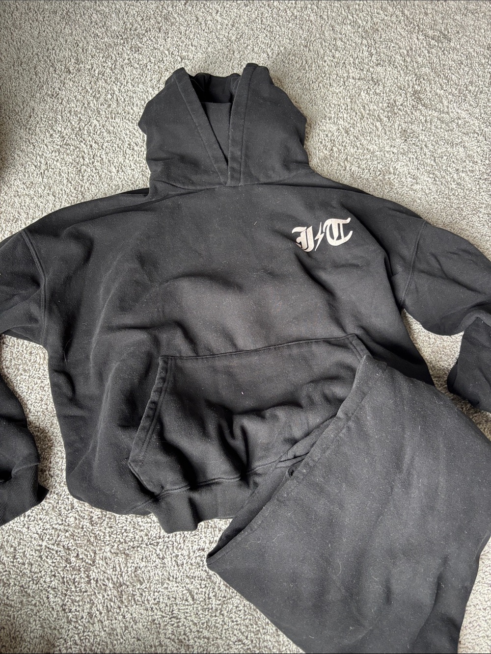 Black Hoodie with White Gothic Chest Logo